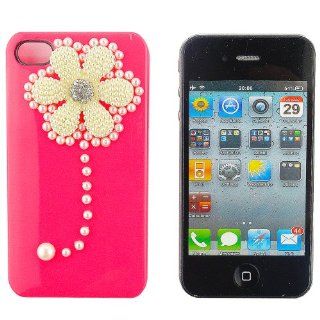 Coral iPhone 4 Snap On Faux Pearl Rhinestone Hard Cover Cell Phone Case Cell Phones & Accessories