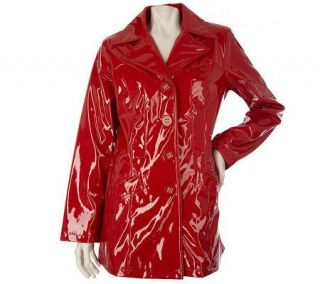 Dennis Basso Patent Leather Single Breasted Big Button Coat —
