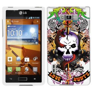 LG Optimus Showtime Love Hurts Skull 1 on White Hard Case Phone Cover Cell Phones & Accessories