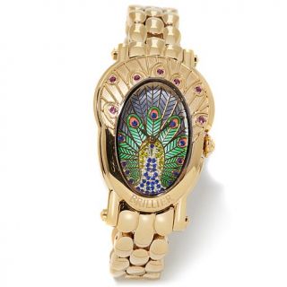 Brillier "Royal Plume" Ruby and Multicolor Crystal Peacock Bracelet Watch