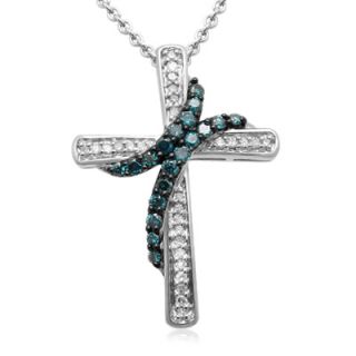 online only 1 3 ct t w enhanced blue and white diamond cross pendant