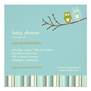 Aqua Owl Baby Shower Invitation