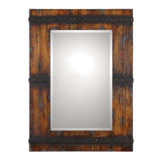 Global Direct 31.75 in x 43.25 in Antique Mahogany Rectangular Framed Wall Mirror