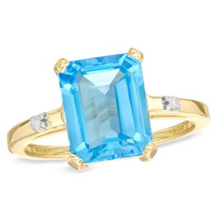 Emerald Cut Blue Topaz and Diamond Accent Ring in 10K Gold   Zales
