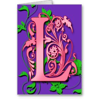 Letter L Monogram Initial on Pink Purple Cards