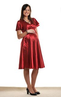 red satin maternity dress by bumpalicious maternity