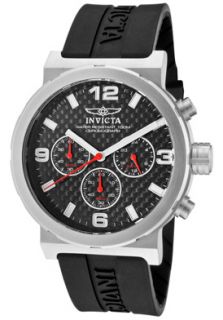 Invicta 10637  Watches,Mens Specialty Chronograph Black Carbon Fiber Dial Black Polyurethane, Chronograph Invicta Quartz Watches