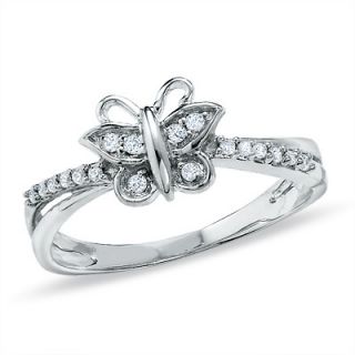 Diamond Accent Butterfly Fashion Ring in 10K White Gold   Zales