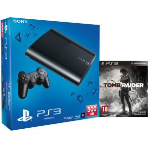 PS3 New Sony PlayStation 3 Slim Console (500 GB)   Black   Includes (Tomb Raider)      Games Consoles