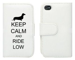 White Apple iPhone 5 5S 5LP627 Leather Wallet Case Cover Black Keep Calm and Ride Low Dachshund Cell Phones & Accessories