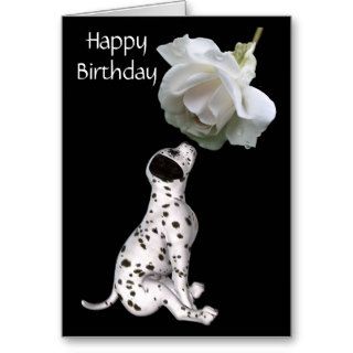 Dalmatian Puppy And White Rose Birthday Card