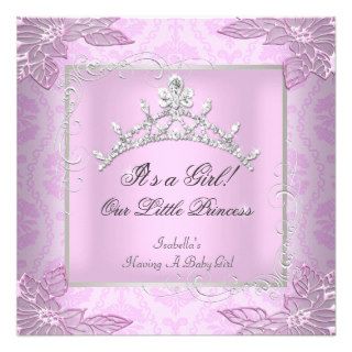 Princess Pink Baby Shower Girl Baby Tiara Damask Invitation