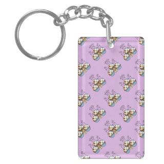 Cute Monster With Blue And Brown Polkadot Cupcakes Key Chains