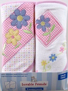 2 Pack Large Patch Hooded Towels, Pink  