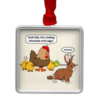 Bunny makes chocolate poop funny cartoon christmas ornament