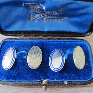 vintage silver and enamel oval cufflinks by ava mae designs