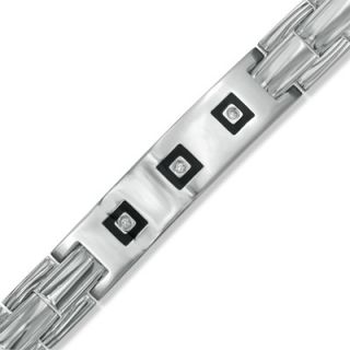 Mens 1/10 CT. T.W. Diamond ID Bracelet in Stainless Steel   8.5