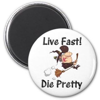 witch on broom with text refrigerator magnets