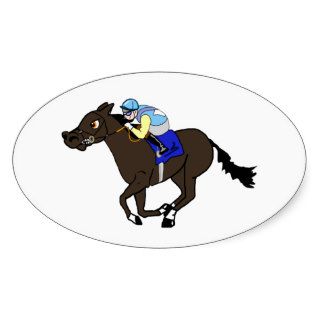 cartoon racing horse and rider personalized gifts oval sticker