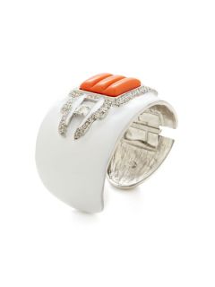 White, Crystal, & Coral Resin Cuff Bracelet by Kenneth Jay Lane