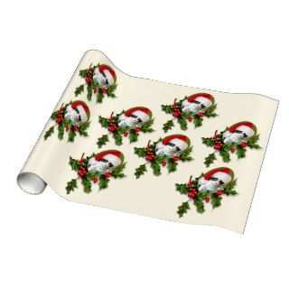 Old Style Christmas Kitten Gift Wrapping Paper