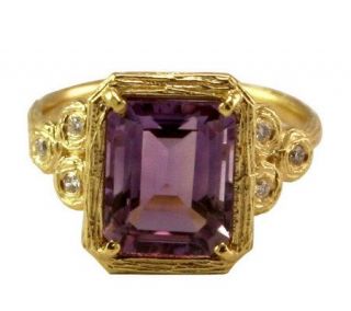 Adi Paz Emerald Cut Amethyst Ring w/Diamond Accents, 14K Gold —