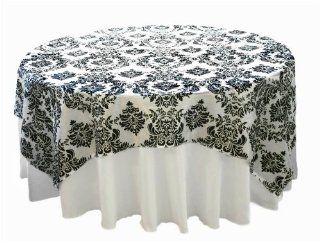 90" x 90" Damask Flocking Table Top Overlays Linens   Black and White   Damask Linen Tablecloth
