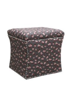 Nail Button Storage Ottoman in Feline Graphite Rose by Platinum Collection by SF Designs