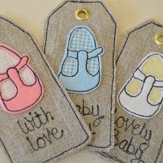 baby shoe personalised tag by sew very english