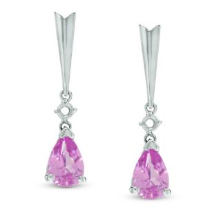 Pear Shaped Lab Created Pink Sapphire and Diamond Stick Earrings in