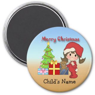 Christmas Toddler Girl Round Magnet