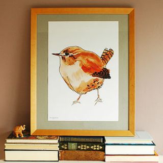 wren illustration poster by rebecca kiff