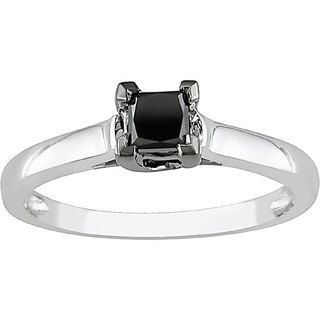 Miadora 10k White Gold 1/2ct TDW Black Princess cut Diamond Solitaire Ring Miadora Diamond Rings