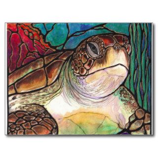Gorgeous Sea Turtle Stained Glass Style Art Post Card