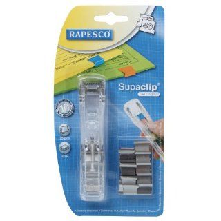 Rapesco Supaclip 40 Transparent Dispenser with 25 Stainless Steel Clips, Up to 40 Sheet Capacity (RAPRC4025SS)  Office Paper Clamps 
