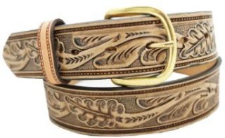 Men's Casual Belt 1 1/2" Oak leaf embossed classic western style belt. Antique Natural, Size 30 at  Mens Clothing store Apparel Belts