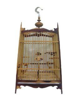 Popular Elegant Elaborate Blonde Color Hanging Pho lae Wood Bird Cage Thai southern Style Made in Thailand  Bird Cage Litter And Bedding 