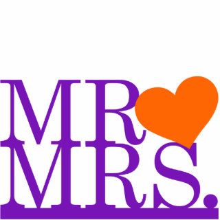 Mr & Mrs Purple & Orange Heart Cake Topper Photo Sculptures
