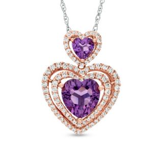 Heart Shaped Lab Created Amethyst and White Sapphire Pendant in