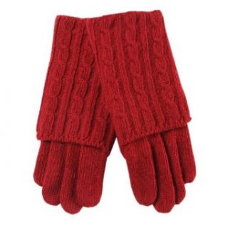 Warmen Lady's Elbow Long Fingerless Wool Knit Gloves Mittens Winter Hand Warmer (Red)