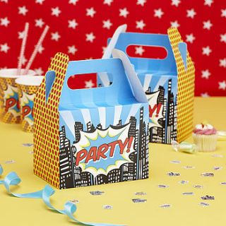 pop art superhero party boxes by ginger ray