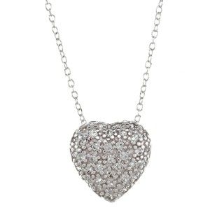 Sunstone Sterling Silver Pave Cubic Zirconia Puffy Heart Necklace Sunstone Cubic Zirconia Necklaces