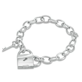 Diamond Accent Heart Shaped Lock Charm Bracelet in Sterling Silver   6