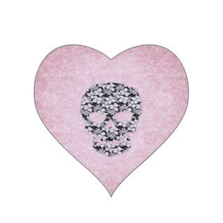 Girly Black White Floral Skull Cute Pink Lace Heart Sticker