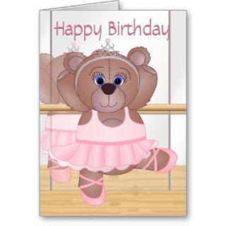 Cute Little Ballerina Cartoon Teddy Bear in Pink Cards