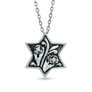 Diamond Accent Star with Flowers Pendant in Sterling Silver   20