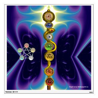 ROD OF ASCLEPIUS WITH 7 CHAKRAS ,SPIRITUAL ENERGY WALL GRAPHIC