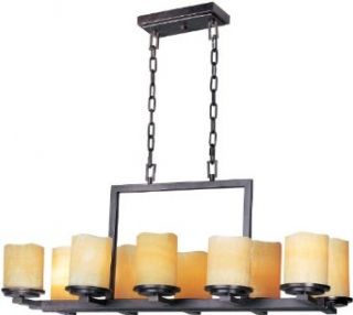 Maxim 21149SCRE Luminous 37" Length 10 Light 1 Tier Linear Pillar Candle Chandelier, Rustic Ebony with Stone Candle Shade    