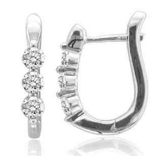14k White Gold 3 Stone Hoop Huggies Diamond Earrings (GH, I1 I2, 0.50 carat) Diamond Delight Jewelry
