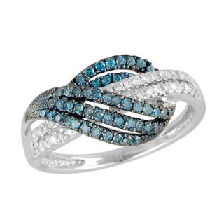 CT. T.W. Enhanced Blue and White Diamond Knot Ring in 10K White